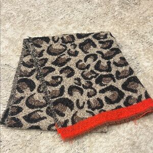 Leopard Print Scarf with Red Trim